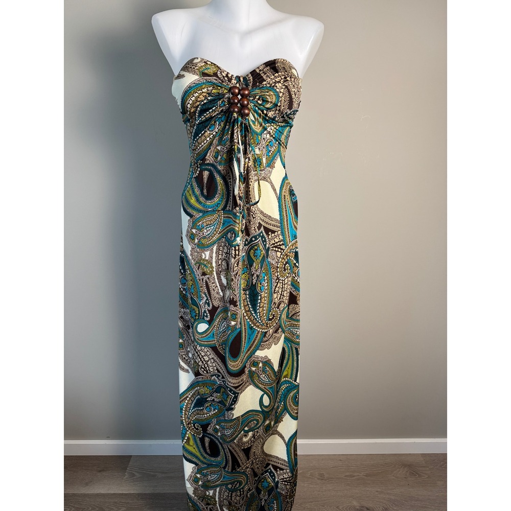 Wet Seal Vintage Paisley Strapless Maxi Dress Small Boho Y2K Summer Retro Hippie